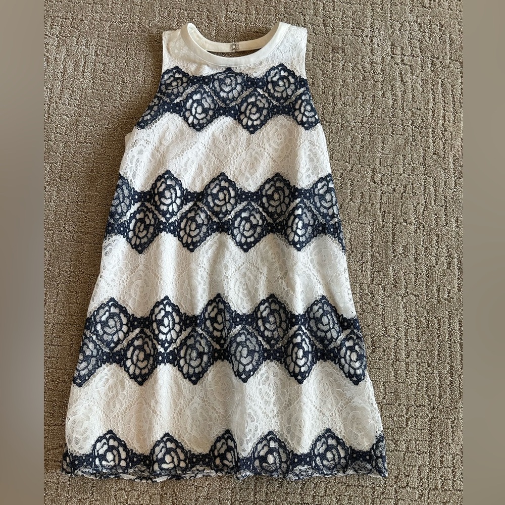 White and Navy Lace Dress